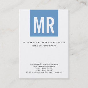 Trendy Blue Stylish Monogram White Business Card Visitenkarte