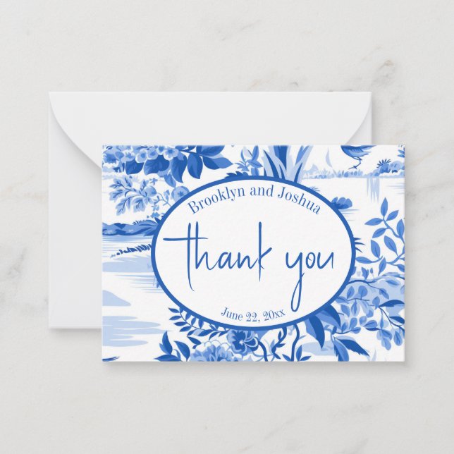 Trendy Blue Toile Special Occasion Thank You Note Mitteilungskarte (Vorderseite)