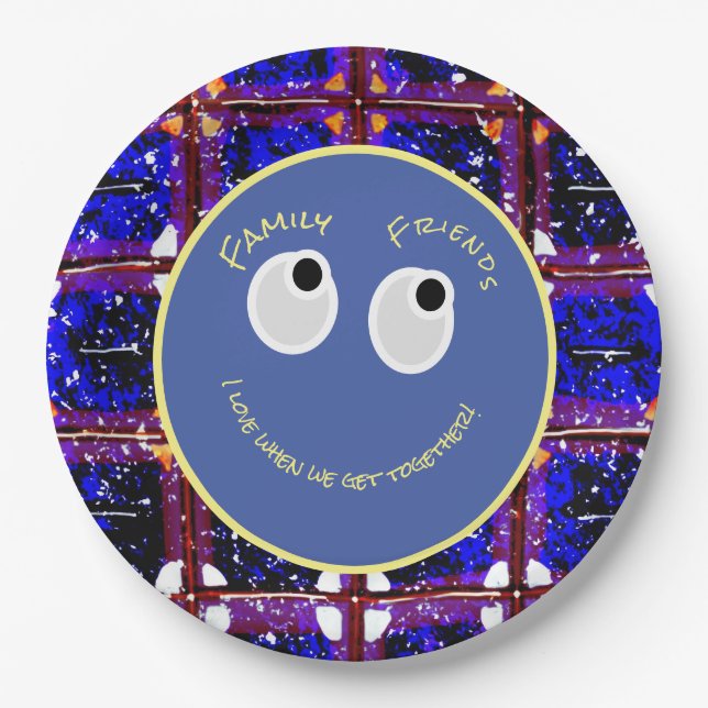 Trendy Blue und Coral Digital Muster Pappteller (Vorderseite)
