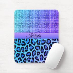 Trendy Blue und Lila Leopard Mousepad