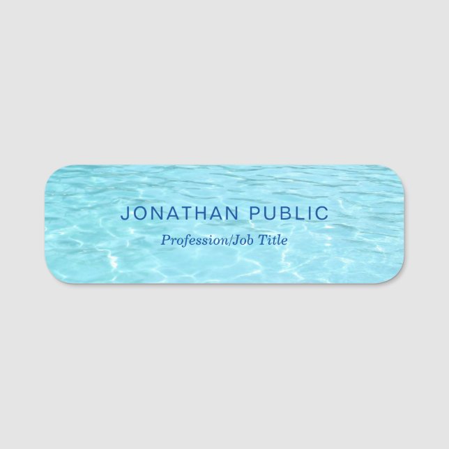 Trendy Blue Water Nature Elegantes Template Modern Namensschild (Vorderseite)