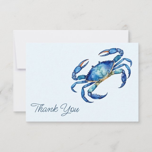 Trendy Blue Watercolor Crab Beach Vielen Dank Kart Mitteilungskarte (Vorderseite)