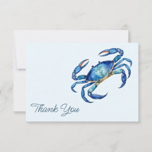 Trendy Blue Watercolor Crab Beach Vielen Dank Kart Mitteilungskarte