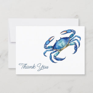 Trendy Blue Watercolor Crab Beach Vielen Dank Kart RSVP Karte