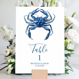 Trendy Blue Watercolor Crab Nautical Tischnummer