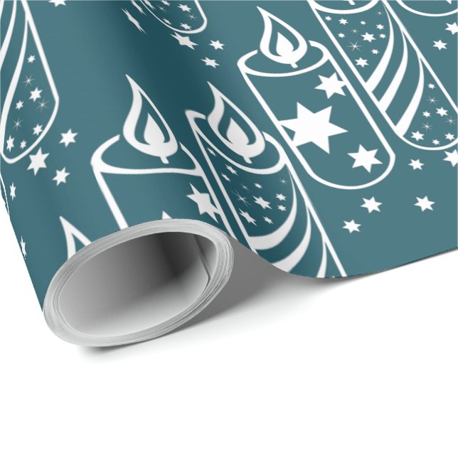 Trendy Blue & White Christmas Candles Geschenkpapier (Rolleneckpunkt)