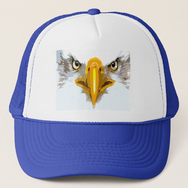 Trendy Blue White Eagle Head Pop Moderne Kunst Truckerkappe (Vorderseite)