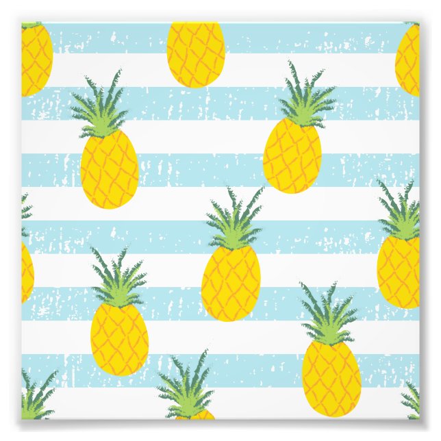 Trendy Blue White Stripes Ananas Muster Fotodruck (Vorne)