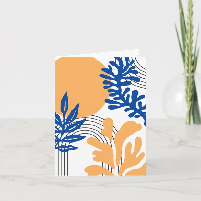 Trendy Blue Yellow Abstrakt Botanische Formen Dankeskarte (Vorderseite)