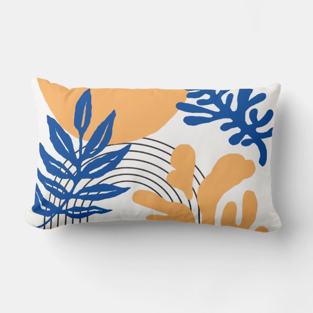 Trendy Blue Yellow Abstrakt Botanische Formen Lendenkissen (Vorderseite)