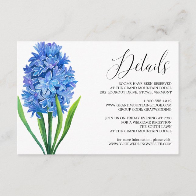 Trendy Blume Blue Hydrangea Wedding Details Card Begleitkarte (Vorderseite)