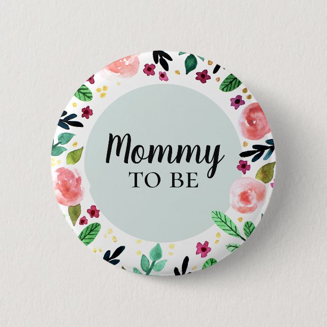 Trendy Blume floral Mommy zum Baby Dusche Button (Vorderseite)