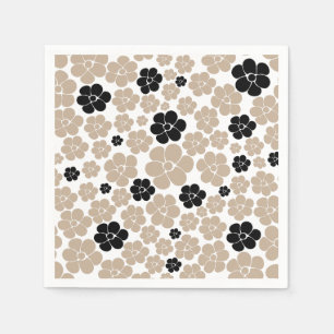 Trendy Blume Muster in Taupe, Black und White Serviette