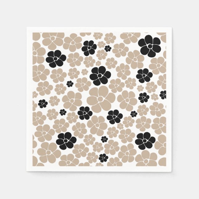 Trendy Blume Muster in Taupe, Black und White Serviette (Vorderseite)