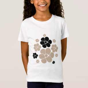 Trendy Blume Muster in Taupe, Black und White T-Shirt