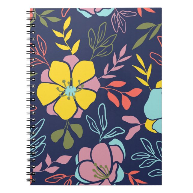 Trendy Blume nahtlos. Kleiner Vintager Flor Notizblock (Vorderseite)