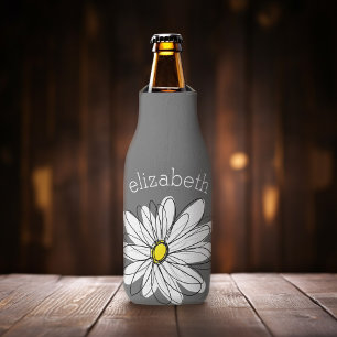 Trendy Blumengänseblümchen mit grauem gelbem Flaschenkühler
