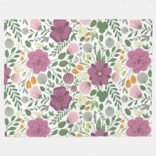 Trendy Blumenmuster Rosa Lila Grünanlage Fleecedecke