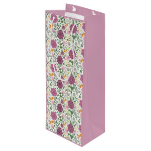 Trendy Blumenmuster Rosa Lila Grünanlage Geschenktüte Für Weinflaschen