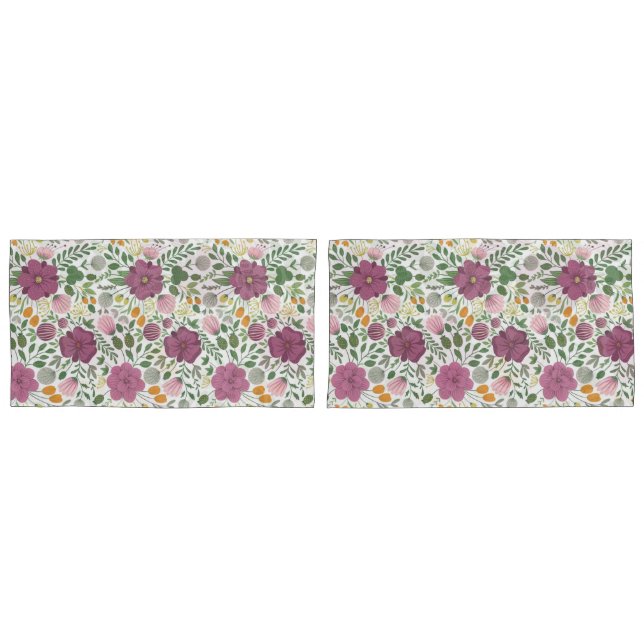Trendy Blumenmuster Rosa Lila Grünanlage Kissenbezug (Vorderseite-Set)