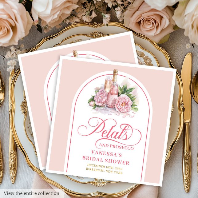 Trendy Blush and Gold Petals and Prosecco Napkins Serviette (Trendy Blush and Gold Petals and Prosecco Napkin)