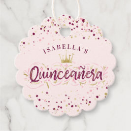 Trendy Blush Burgundy & Gold Confetti Quinceañera Geschenkanhänger