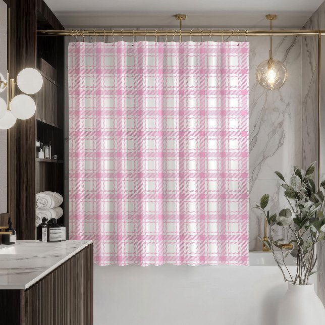Trendy Blush Curtain Light Pink Plaid for Bath Duschvorhang (Trendy Blush Curtain Light Pink Plaid for Bath)