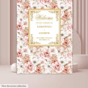 Trendy Blush Elfenbein Aquarell Hochzeitsbanner Wandteppich