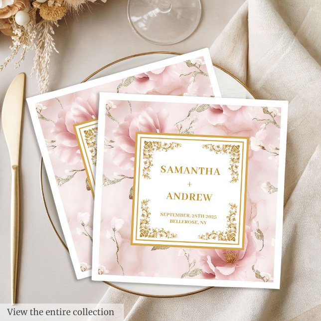 Trendy Blush Elfenbein Aquarell Hochzeitsnapkins Serviette (Trendy blush ivory gold watercolor wedding napkins)