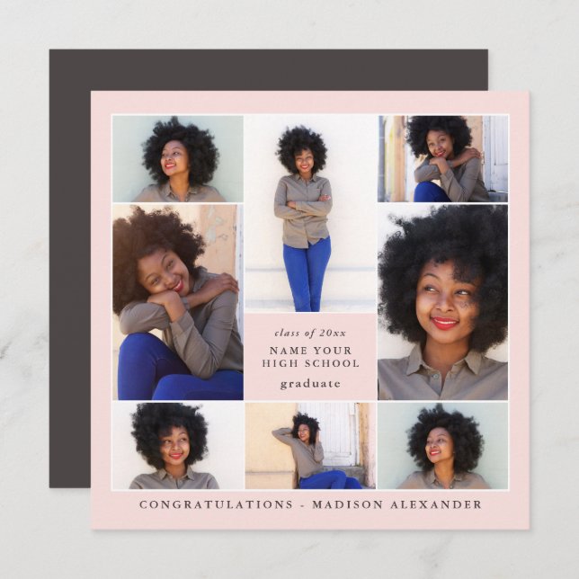 Trendy Blush Foto Collage Graduation Party Einladung (Vorne/Hinten)