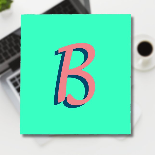 Trendy Blush Pink 3D Text Initial | Neon Aquamarin Notizblock (Von Creator hochgeladen)