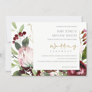 TRENDY BLUSH PINK BURGUNDY PROTEA FLORAL WEDD EINLADUNG
