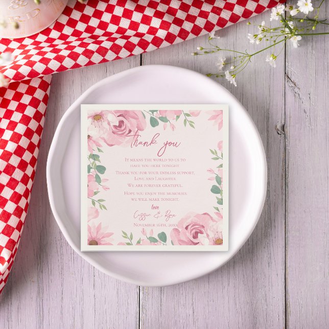Trendy Blush Pink Floral Wedding Vielen Dank für I Serviette (Trendy Blush Pink Floral Wedding Thank you Message Napkins)