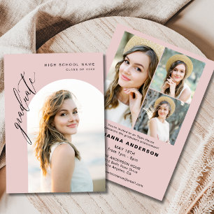 Trendy Blush Pink Foto Graduation Party Einladung