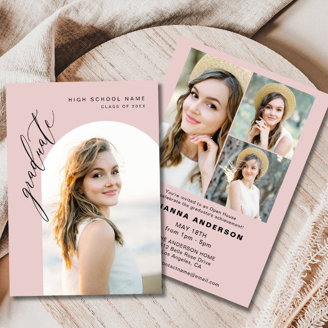 Trendy Blush Pink Foto Graduation Party Einladung (Von Creator hochgeladen)