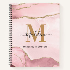 Trendy Blush Pink Gold Agate Marble Monogram Notizbuch