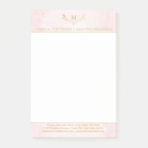 Trendy Blush Pink & Gold Foil Monogram Kraut Post-it Klebezettel