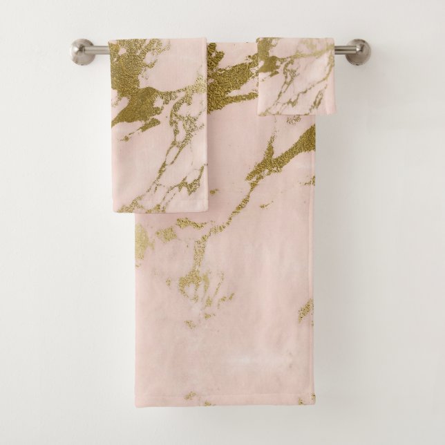 Trendy Blush Pink Gold Marmor Badhandtuch Set (Insitu)