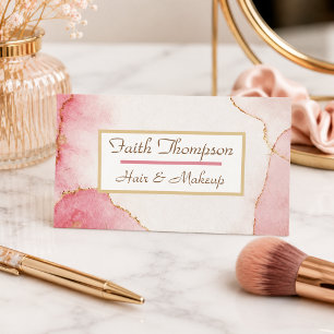 Trendy Blush Pink Marble Gold Hair Stylist Visitenkarte