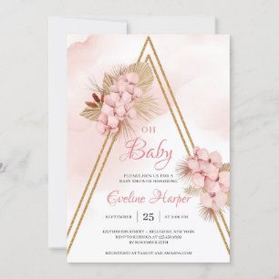 Trendy Blush Pink Orchid getrocknete Palm Oh Baby Einladung