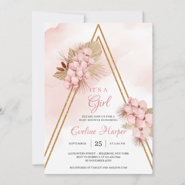 Trendy Blush Pink Orchid getrocknetes Palm Baby Ei Save The Date (Vorderseite)