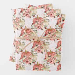 Trendy Blush Pink Peach Cream Little Pumpkin Geschenkpapier Set
