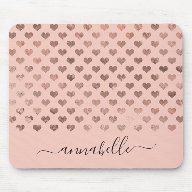 Trendy Blush Pink Rose Gold Herz Name Mousepad (Vorne)