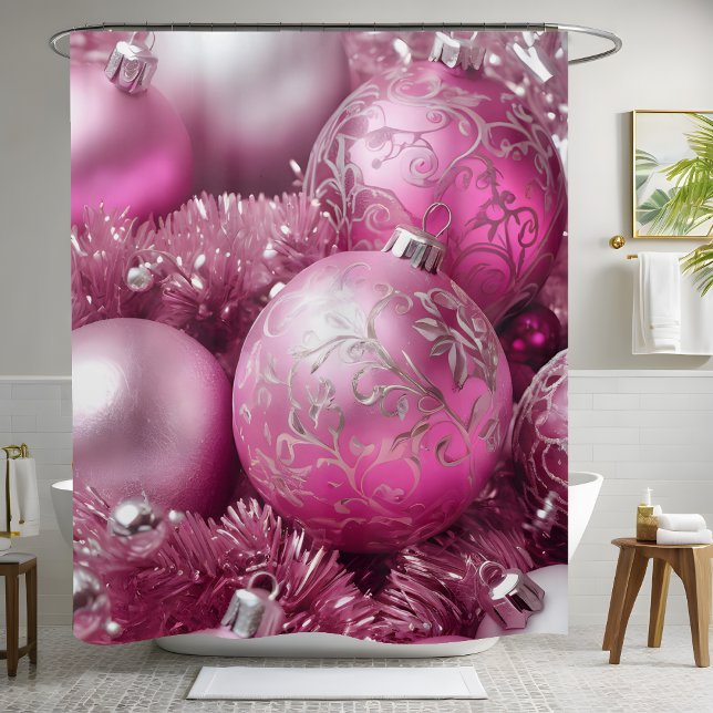 Trendy Blush Pink Weihnachtsball Duschvorhang (Von Creator hochgeladen)