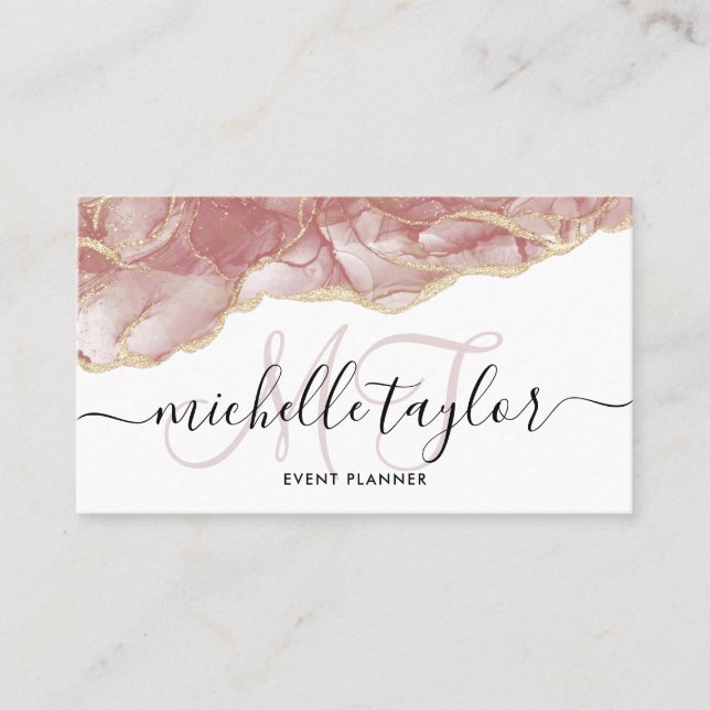 Trendy Blush rosa Monogram Makeup Hair Salon Visitenkarte (Vorderseite)