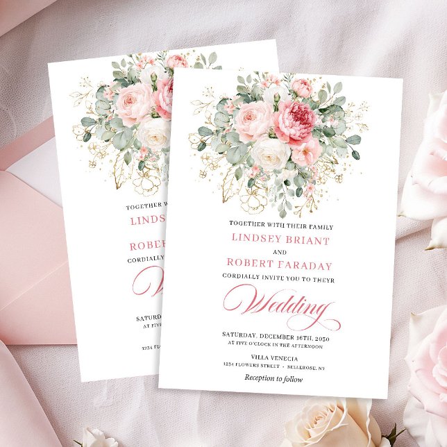 Trendy Blush Rose Gold Floral Wedding Invitation Einladung (Trendy Blush Rose Gold Floral Wedding Invitation)