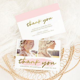 Trendy Blush und Gold Zwei Foto Vielen Dank Dankeskarte