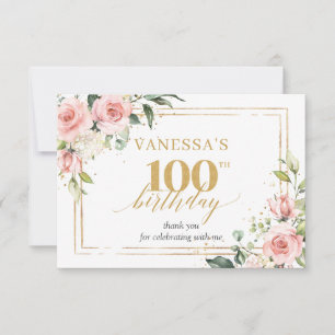 Trendy Blütengold Glitzern 100. Geburtstag Dankeskarte