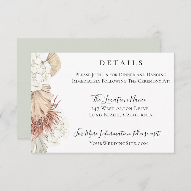 Trendy Bohemisch Foliage Wedding Details Card Einladung (Vorne/Hinten)
