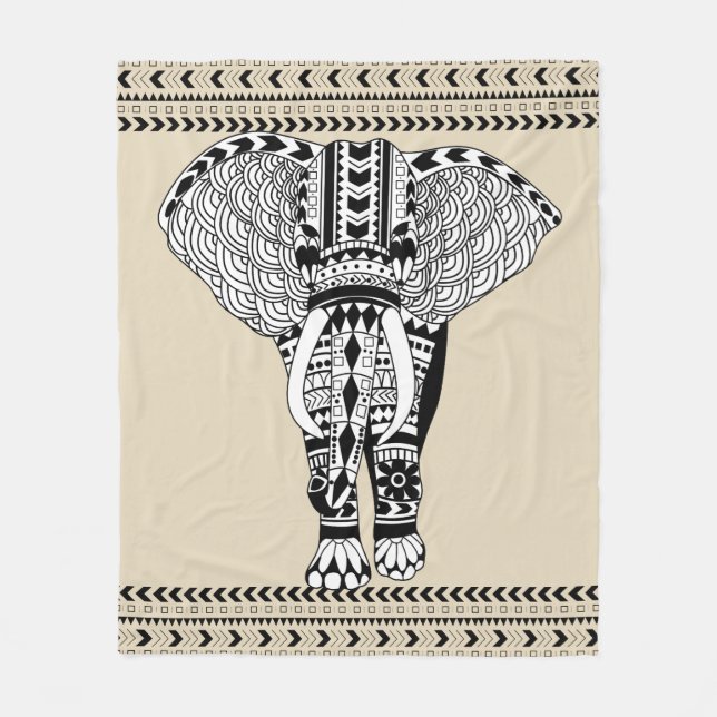 Trendy Bohemisch Tribal Gemustert Elephant Fleecedecke (Vorderseite)